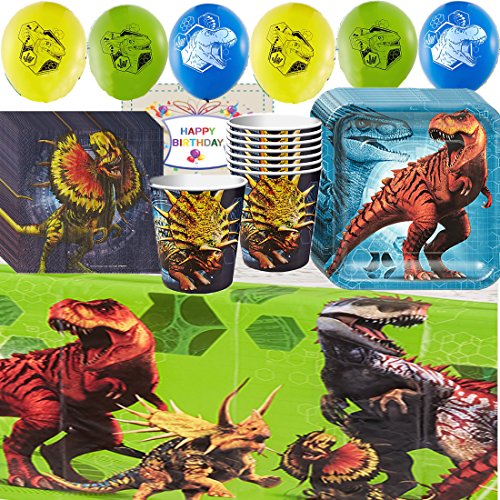 Jurassic World Fallen Kingdom Birthday Party Supplies Pack - Variety Assortment Party Pack Bundle of - Cups, Plates, Napkins, Balloons, Table Cover and Birthday Tattoo