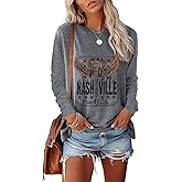 Women Nashville Shirts Vintage Rock Country Music T Shirt Long Sleeve Vacation Loose Fitting Tops