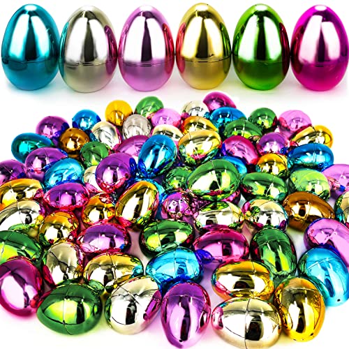 72 Pcs Large Plastic Easter Eggs Bulk 2.5" Metallic Golden Eggs Easter
