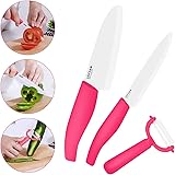 【秋FINALセール中】【50％割引】【特価販売！】セラミック包丁 3点セット Uoni由利 （三德包丁14.3cm/フルーツナイフ11.5cm/ピーラー×各1） 漂白除菌OK キッチンシリーズ 和庖丁 ピンク