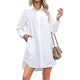 Wowcarbazole Womens Button Down Shirt Dresses Casual Long Sleeve Collared Shirts Oversized Blouse Tops with Pocket