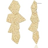 LOKLIFFAI Ginkgo Leaf Flower Earrings, Gold Geometric Statement Earring, Big Fashion Design Boho Drop Dangle Earrings