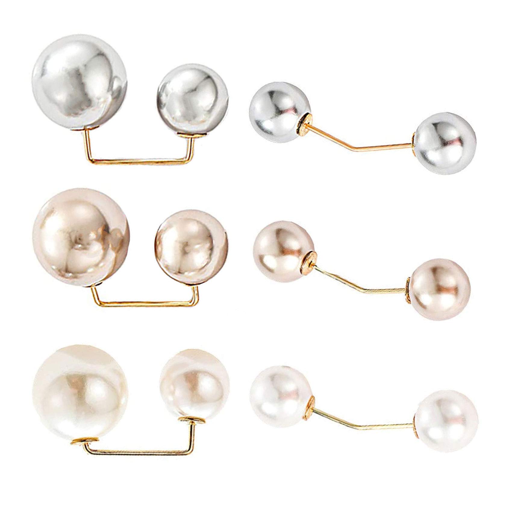 6 Pieces Artificial Pearl Brooch, Double Headed Pearl Brooch Fashion Pearl Brooch Collar Clip, Cardigan Brooch Safety Buttons Brooch Clothing Sweater Jeans Hat Scarf Bag Decoration