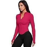 GYM RAINBOW Workout Jackets for Woman Athletic Running Zip Up Jacket Gym Jackets BBL Jacket Yoga Tops with Thumb Holes (Rose Red,Large)