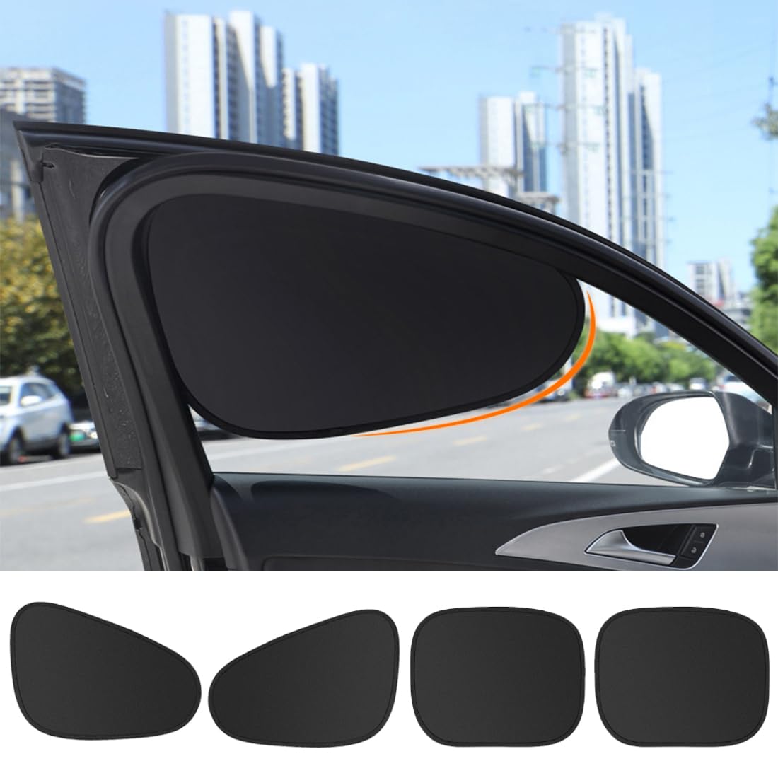 Photo 1 of 4PCS Car Window Shade, Automobile Sunshade, Car Sun Blocker, Static Suction car Window Sunshade, 99% Sun-Blocking Rate, Front and Rear Window sunshades