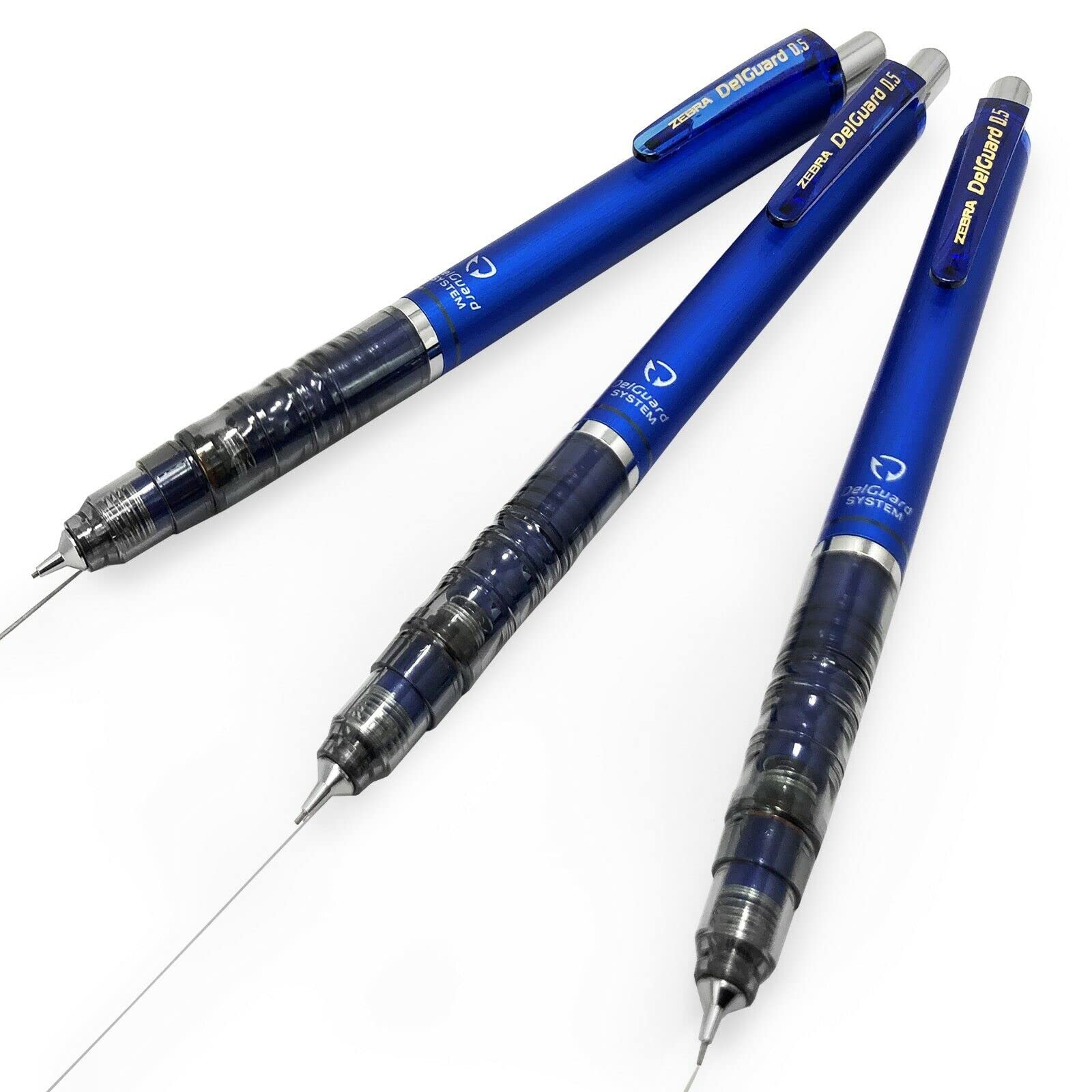 Zebra Delguard Mechanical Pencils - HB 0.5mm - Blue Barrel - Pack of 3