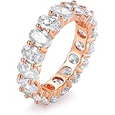 Barzel 18k White Gold/Rose Gold & Gold Plated Eternity Oval Cut Cubic Zirconia Eternity Ring Band