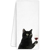 YTRGI Funny Black Cat Decorative Hand Towels for Bar Kitchen, Cat Mom Gifts for Women, Cats Kitchen Hand Towels, Black Cats Wine Decor, Wine Bar Gifts for Men Bartender, 16x24