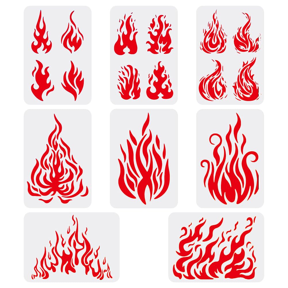 FINGERINSPIRE 8pcs Flames Drawing Painting Stencils Templates 29.7x21cm Fire Theme Templates Decoration Fire Drawing Stencil for Painting on Wood, Floor, Wall and Fabric