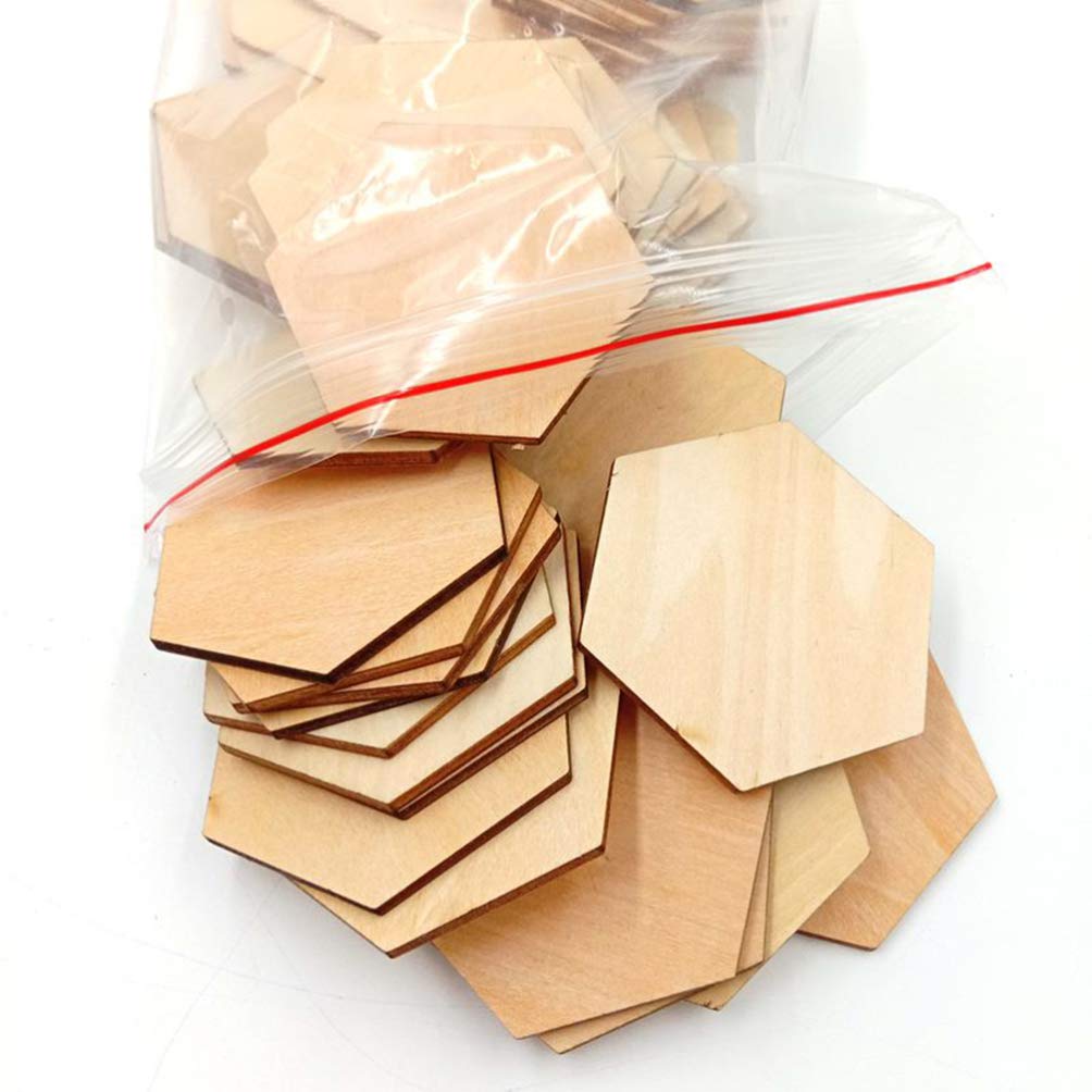 MILISTEN 50Pcs Wooden Hexagon Pieces Unfinished Hexagon Cutout Christmas DIY Craft Supplies Decorations Ornaments 60MM