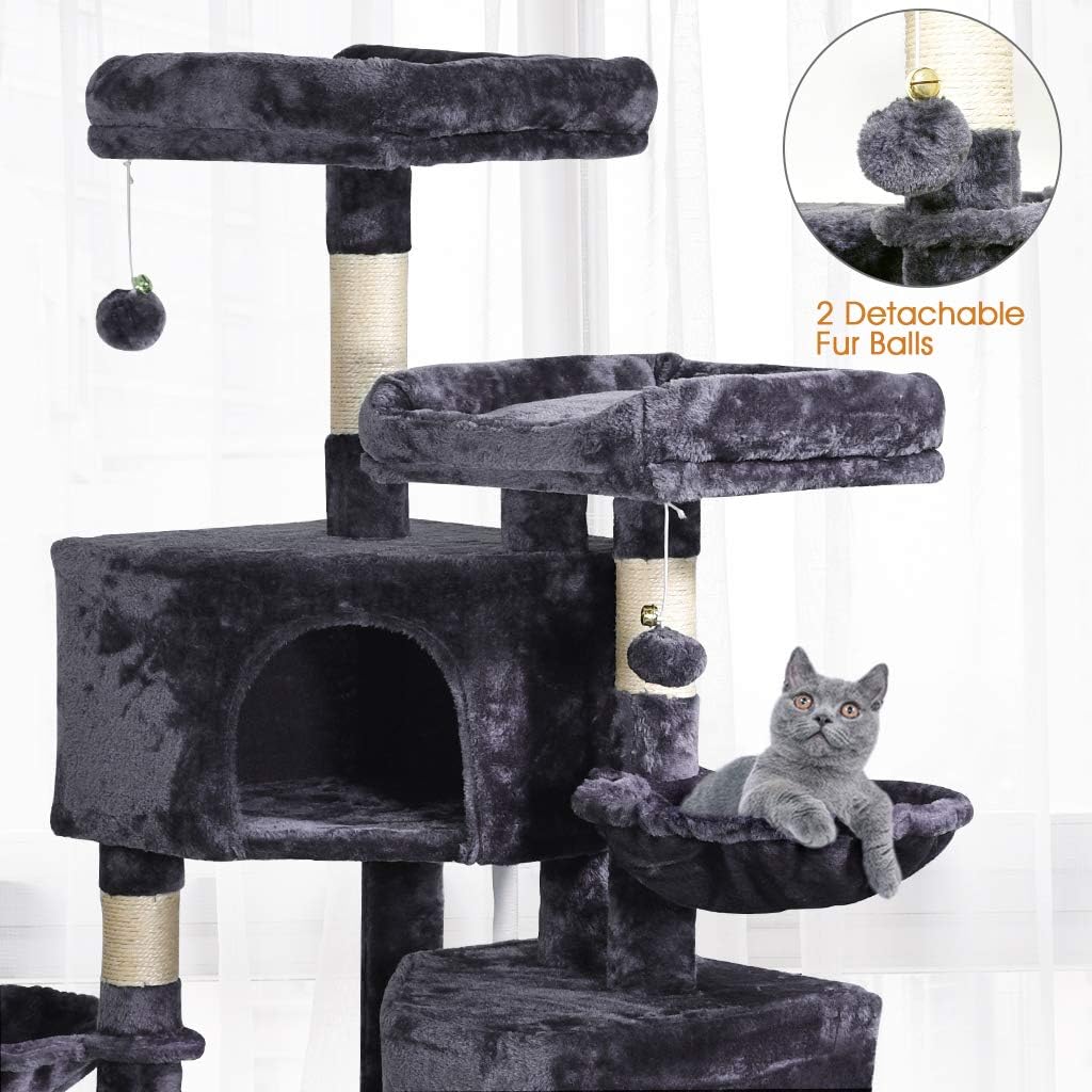 Multi-Level Cat Tree, MQ Cat Tower 57" with Sisal-Covered Scratching Posts Cat Activity Center Play Furniture, Dual Plush Perch, Dual Cat House Condo & Basket, Removable Hammock for Kittens Large Cats : Pet Supplies
