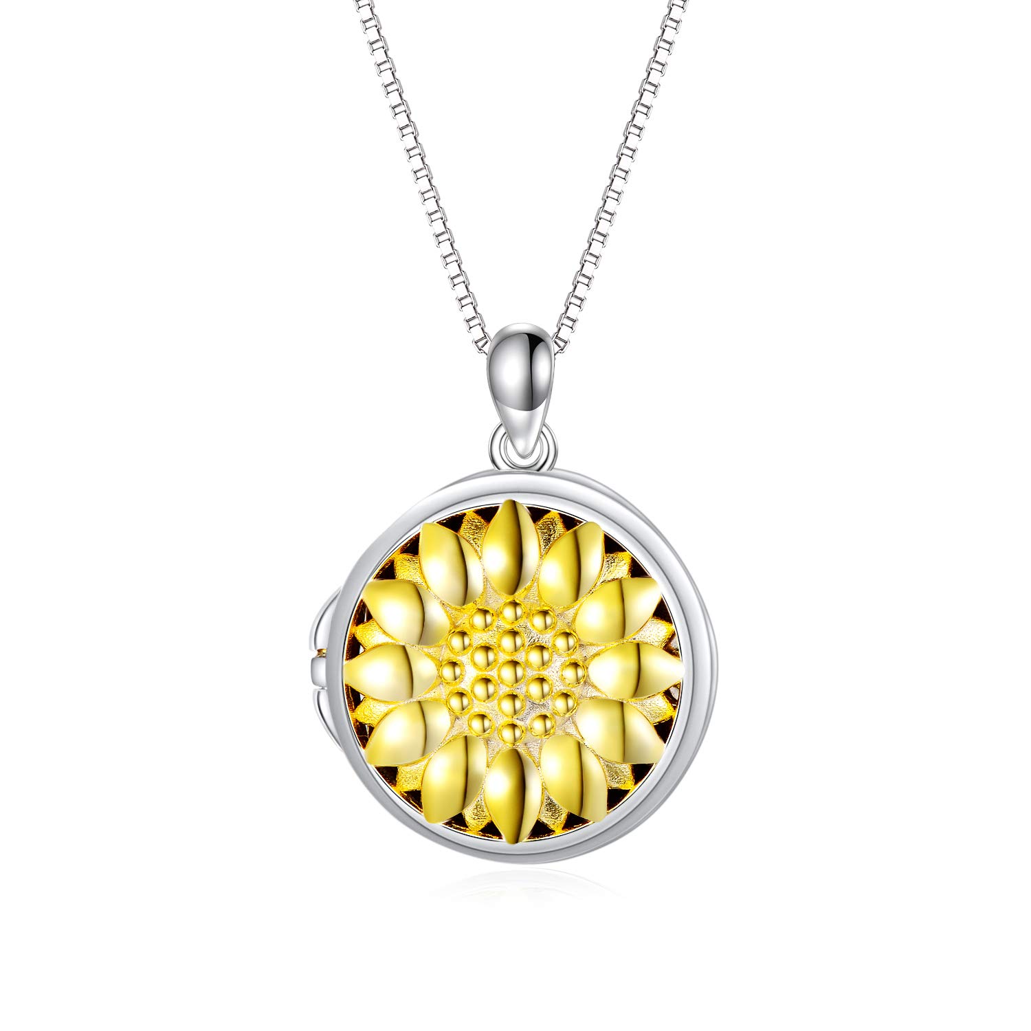 SOULMEET 925 Sterling Silver Sunflower Locket Necklace that holds Picture Photos Sunflower Pendant necklace You are My Sunshine Jewelry Gift for Women Girls — image 1