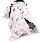 DILIMI Baby Car Seat Cover, Minky Warm Car Seat Covers for Babies, Peekaboo Opening Infant Car Seat Cover, Nursing Cover Carseat Canopy, Colorful Checkered