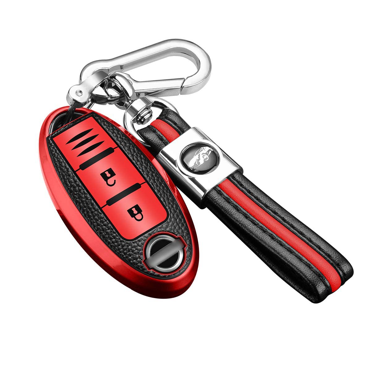 ontto Car Key Cover for Nissan Juke 370 Z Altima X-Trail Premium Soft TPU Leather Key Fob Cover Holder Protector for Cube Murano III Micra IV Navara Pathfinder Qashqai Remote Car Key Case Keyring Red