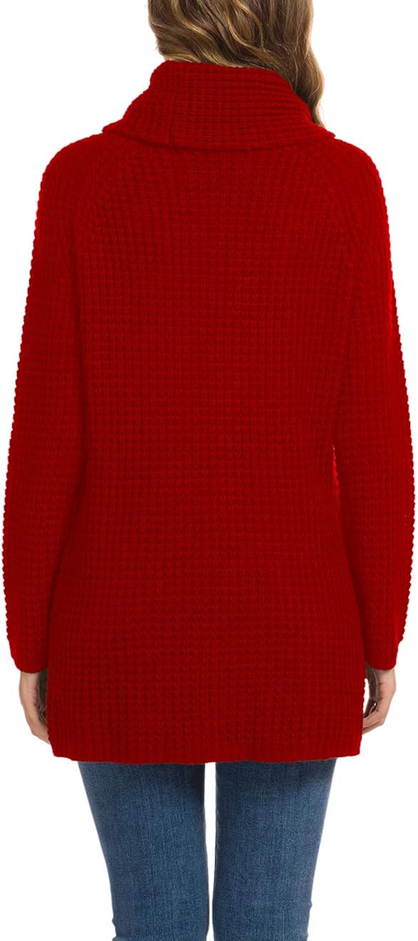 GRECERELLE Women's Casual Turtle Cowl Neck Asymmetric Hem Wrap Pullover Chunky Button Knit Sweater at  Women’s Clothing store