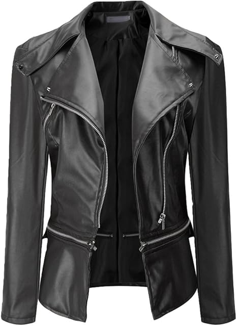 NiSeng Chaqueta de Cuero para Mujer Solapa de Imitación de Cuero Multi