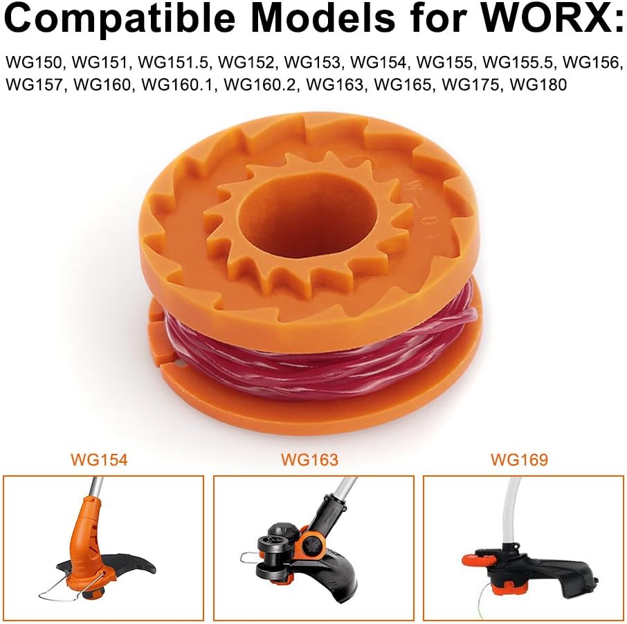 Eventronic Replacement 10ft Grass Trimmer Line Spool, Compatible with Worx String Trimmers (12-Line spools+1 Cap) : Garden & Outdoor