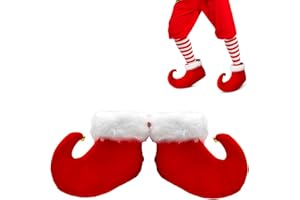 Nicky Bigs Novelties Unisex Adult Christmas Santa Red and White Elf Shoes Jingle Bells Shoe Covers Costume Accessory