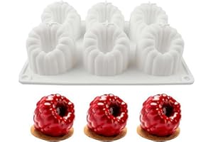 3D Raspberry Silicone Molds, 6 Cavity 3D Mousse Cake Moldes, Large Fluted Fruit Pudding Baking Molds, Food Grade Silicone Pas