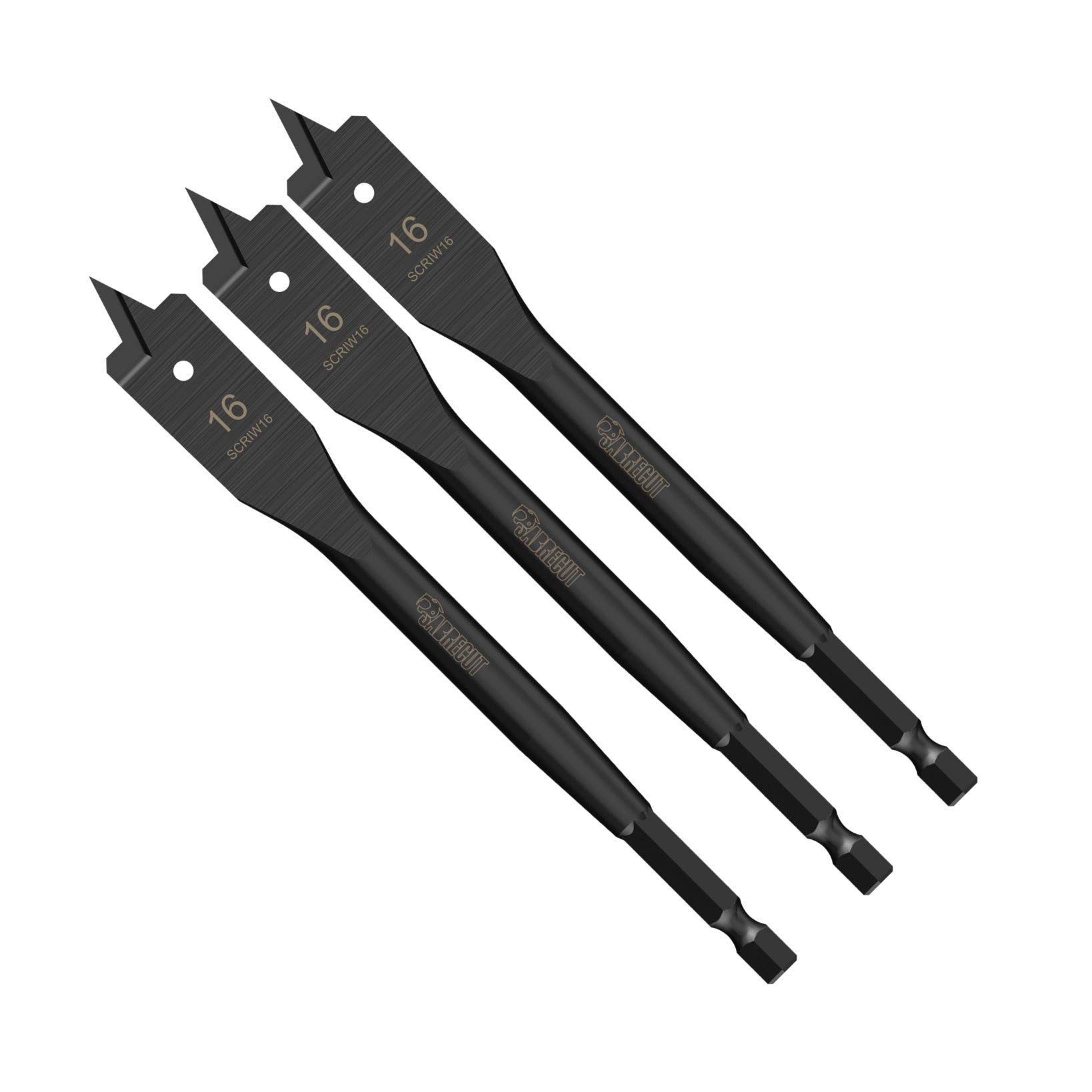3 x SabreCut SCRIW16_3 16mm x 152mm Impact Rated Flat Wood Spade Bits for Softwood Hardwood Chipboard