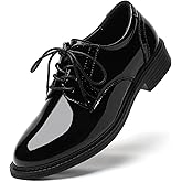 QJN Oxford Shoes for Women Black Formal Lace up Flats Dress Saddle Work Office Ladies Business Casual Dressy Shoes