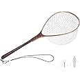 Riverruns Fly Fishing Net Landing Net Wooden Net Soft Rubber Mesh Trout Net Freshwater Saltwater Fishing Net with Safety Cord Net Gifts for Father Men