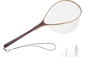 Riverruns Fly Fishing Net Landing Net Wooden Net Soft Rubber Mesh Trout Net Freshwater Saltwater Fishing Net with Safety Cord Net Gifts for Father Men