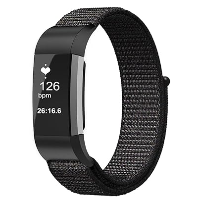 Fintie Band for Fitbit Charge 2, Nylon Sport Loop Breathable Nylon Replacement Strap Wrist Bands with Adjustable Closure for Fitbit Charge 2 HR Smart Fitness Tracker, Black