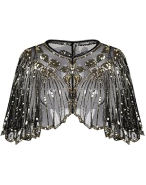 Women's 1920s Shawl Beaded Sequin Deco Evening Cape Bolero Flapper Cover Up