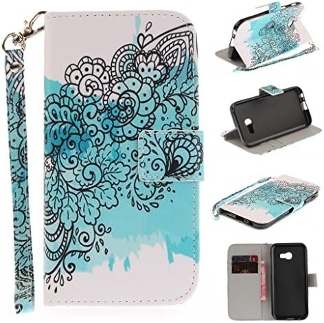 For Samsung Galaxy A5 2017 Case [with Free Screen Protector],Metatze PU Leather Magnetic Flip Cover Wallet Stand Card Slots Cash Holder Pouch Wrist Strap (Butterfly Flower)