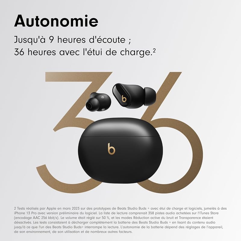 Studio Buds + | Écouteurs Totalement sans Fil avec réduction du Bruit, Compatibilité améliorée avec Apple et Android, Micro intégré, Écouteurs Bluetooth Audio Spatial – Noir/Or