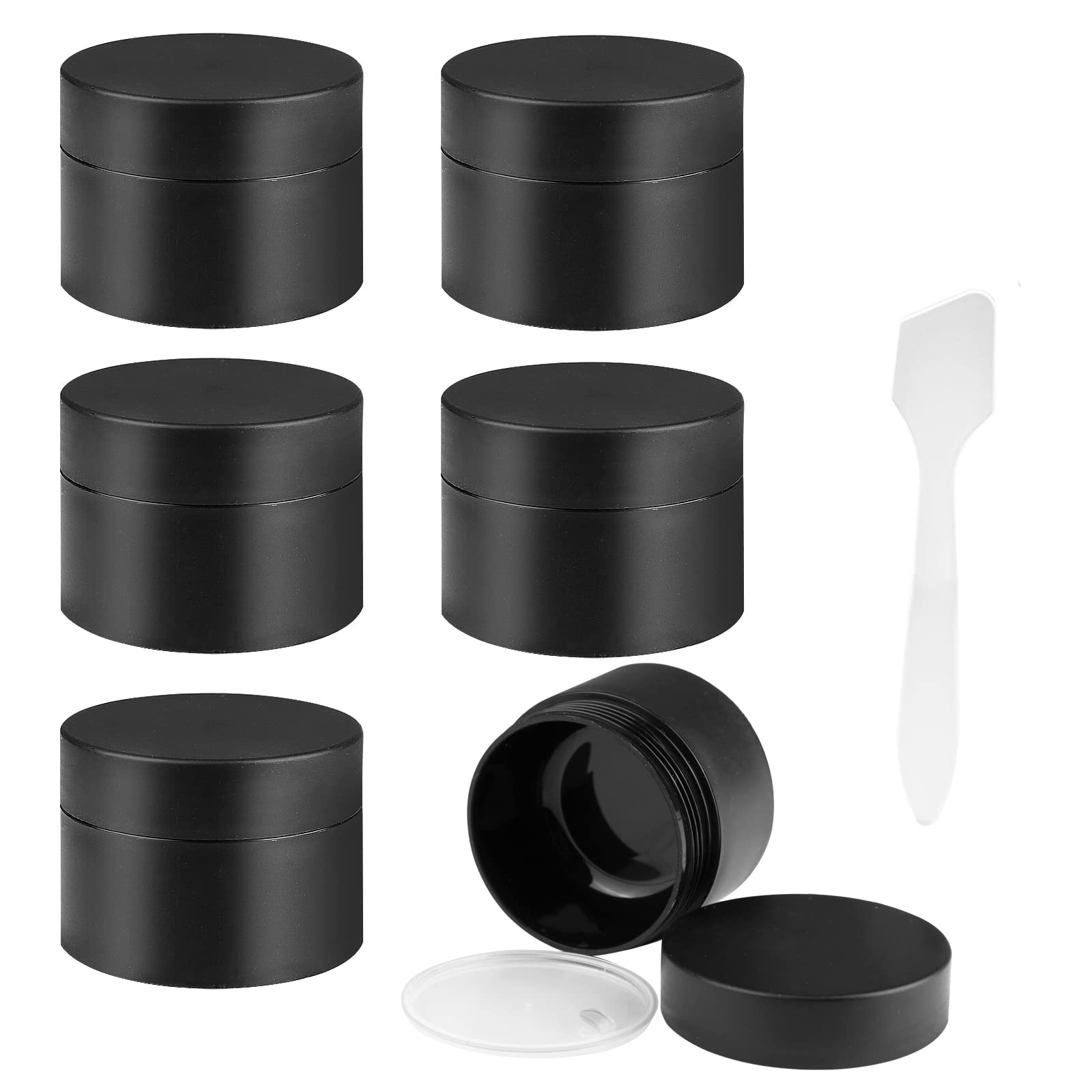 Black Travel Cosmetic Sample Jars, 6Pcs 30ml/30g Refillable Travel Makeup Pots Empty Sample Containers Tub with Inner Liner and Spatula for DIY Makeup Cream Lotion Nails(Not for Liquids or Oil)
