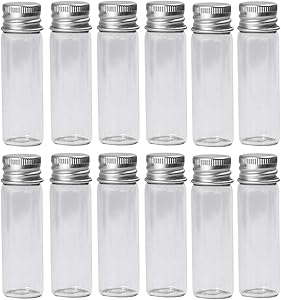 XUMIN 12PCS Empty Transprarent Glass Wish Bottles Jars Pot Sample Packing Vials Storage Container with Aluminum Screw Lids for Spices Candy Food Sample(30ml/1oz)