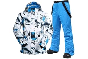 DOOK SNOW Men's Ski Jacket and Pants Set, Waterproof Windproof Snowboard Outfit with Hood for Winter Outdoor Sports