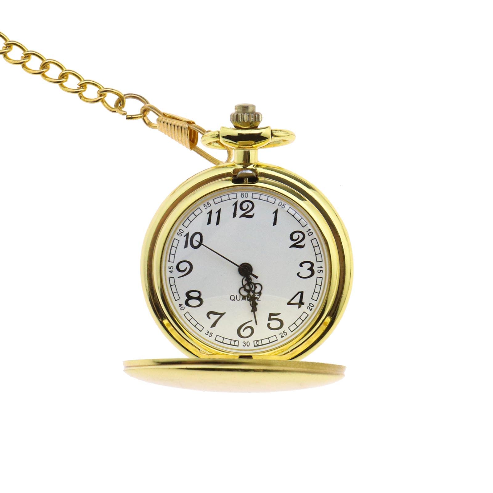 ECSiNG Vintage Quartz Pocket Watch Smooth Polished Pocket Watch Classic Arabic Numerals Pocket Watch with Thick Chain for Men Women Gold