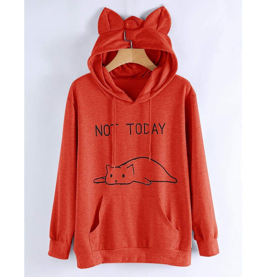 Weardear Women Print Long Sleeve Hooded Pullover Casual Sweatshirt Loose Ourwear Pullovers Dark Red