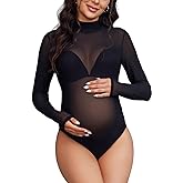 Bhome Mock Neck Maternity Bodysuit for Photoshoot Sheer Mesh Maternity Photography Outfits