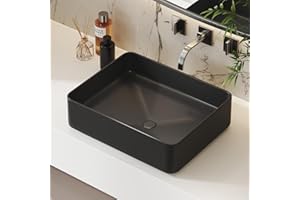 Hawkrown Rectangular Vessel Sink, 19.7"x14.6"Bathroom Vessel Sink Above Counter Matte Ceramic Countertop Deep Bathroom Sink (Black)