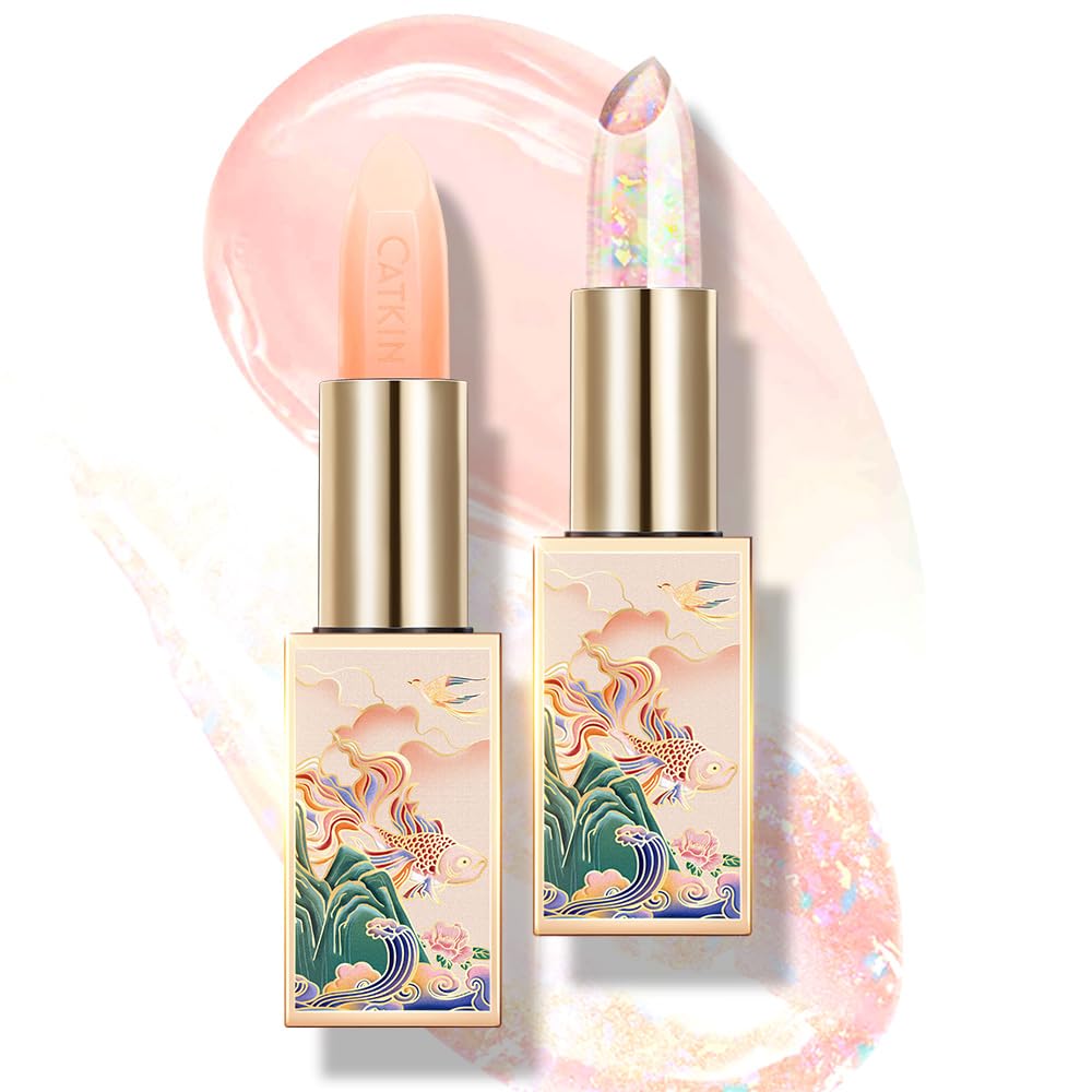CATKIN Moonlight Lip Balm, Natural Color Change Tinted Lip Balm, Chapstick Lip Balms with Vitamin E for 8h Moisture for Dry Cracked Lips, 3.5g, 2pcs (01+04)