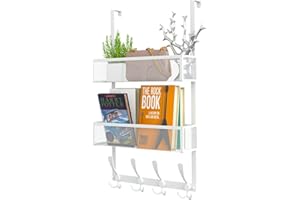 Kaiferty Over The Door Hooks Organizer,Coat Rack with 12 Hooks and 2 Mesh Baskets,Back of Door Storage Organizer for Bathroom,Bedroom,Kitchen,Office(White)