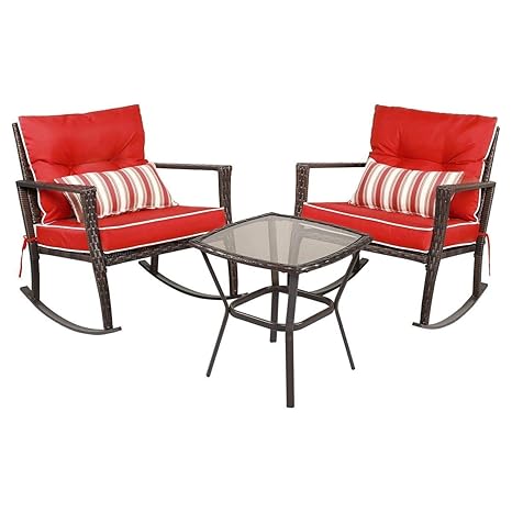 Amazon Com 3 Pcs Patio Rattan Wicker Furniture Set Rocking