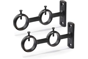 Goowin Double Curtain Rod Holder, 2 pcs Brackets Hooks for Living Room Bedroom Drapery Rods (Black)