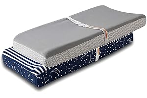 LITTLE GRAPE LAND Changing Pad Cover 2 Pack, Comfort Fleece Changing Table Cover Boys Girls, Ultra Soft Breathable 32"/34''x16" Changing Pad Sheets - Blue Stars & Grey Stripe