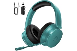 RYR Captain 200 Wireless Gaming Headset for Xbox Series X|S, Xbox One, PS5, Mac, Bluetooth 5.3, 3D Surround Sound, Rotatable Earmuffs, Gaming Headphones with Noise Canceling Microphones-Aqua Green