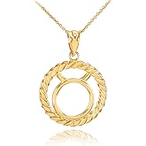 High Polish 14k Yellow Gold Roped Circle Zodiac Sign Personalized Taurus Pendant Necklace