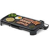 Amazon Basics Electric Griddle with Nonstick Ceramic Coating, Adjustable Temperature, Detachable Dishwasher Safe Plate, Drip Tray, 10 x 20 inches, Black