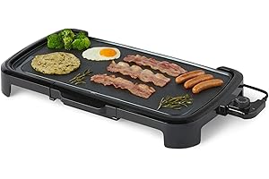 �鶹�� Basics Electric Griddle with Nonstick Ceramic Coating, Flat Grill for Pancake, 10 x 20 inches, Black