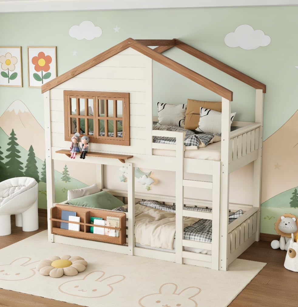 Photo 1 of ****MISSING BOX 1****
Bellemave Bunk Bed Twin Over Twin with Ladder, House Bunk Beds with Bookshelf and Window for Kids, Teens, Beige & Natural