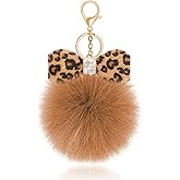 Tofwaol Leopard Faux Fur Keychain for Purse Charms for Handbags Leopard Plush Key Chain for Car Keys