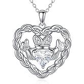 Dralox Birthstone Claddagh Heart Necklace 925 Sterling Silver Heart Celtic Knot Claddagh Necklace Pendant Irish Jewelry Gifts for Women Mom Wife Sister Christmas Birthday,18+2 inch